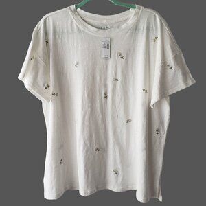 Maurices NWT Women's 24/7 Embroidered Floral Crew Neck Short Sleeve Tee Size XXL